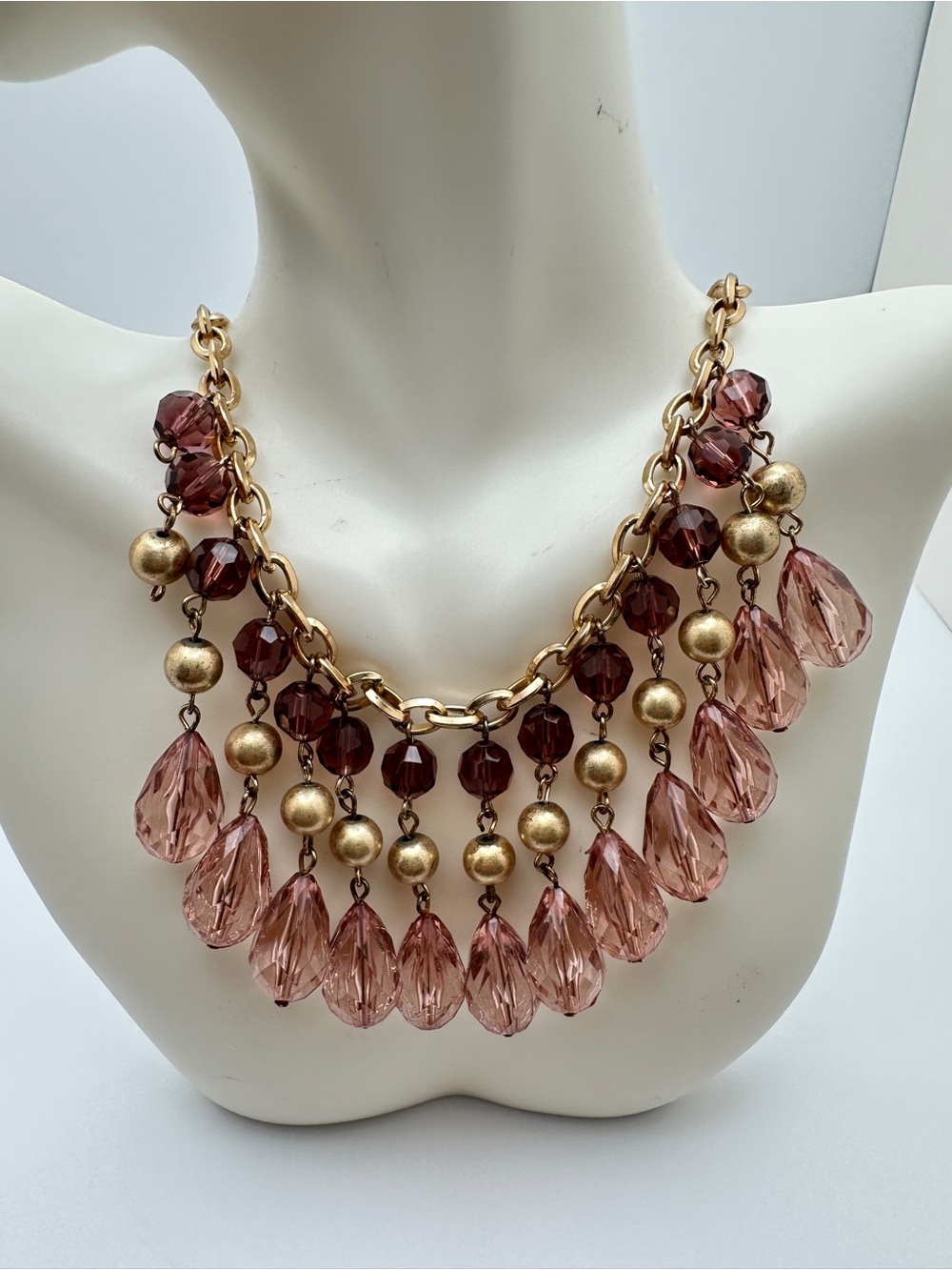 Ann Taylor Gold-Tone Necklace with Pink and Burgundy Drops